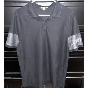 CALVIN KLEIN Mens Size L Black Cotton Polo Short Sleeve Casual
